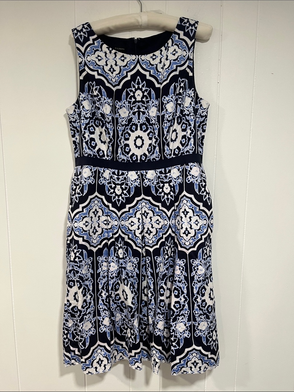 Talbots Navy, White & Light Blue Sleeveless Fit-and-Flare Dress 10
